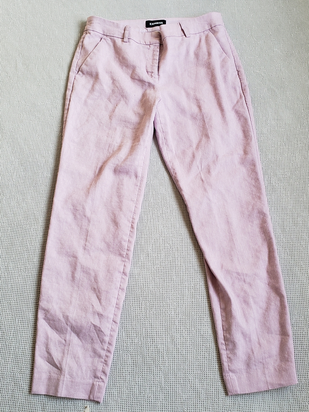 Express  Sz 6R Lavevender Columnist Ankle Mid Rise Stretch Linen Blend Trousers